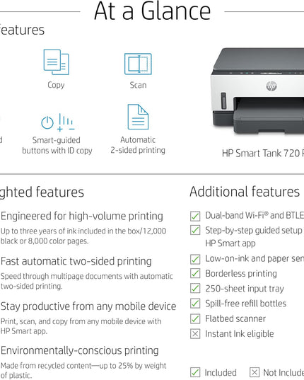 HP Smart Tank 720 All-in-One Printer Wireless