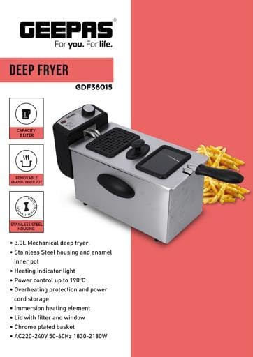 Geepas Powerful Deep Fryer With Overheat Protection, 2000W