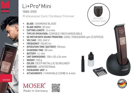 Moser Li+Pro2 Mini Professional Cordless Trimmer