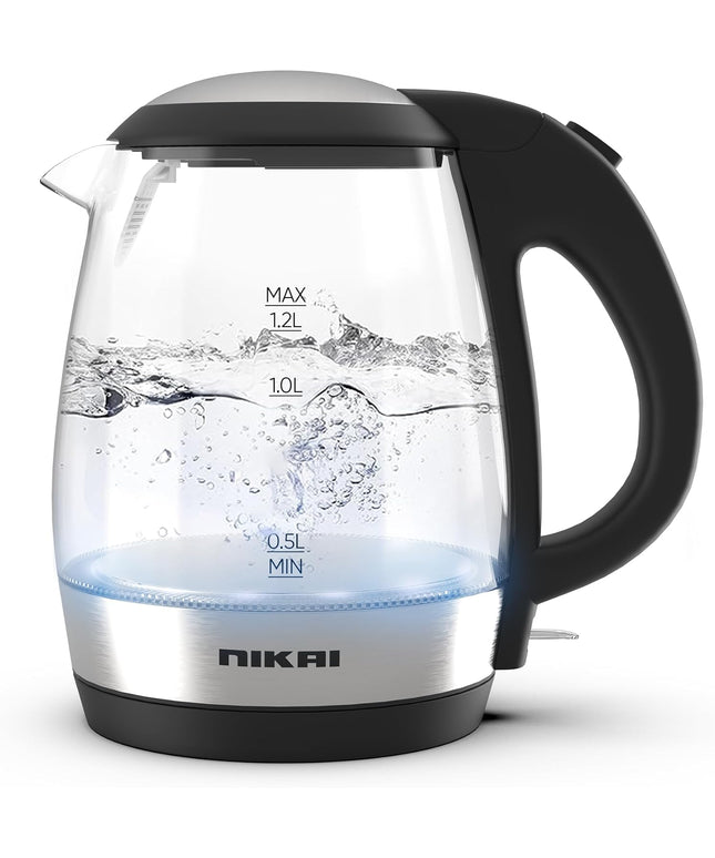 Nikai Compact Cordless Electric Glass Kettle, 1.2L, 2200W