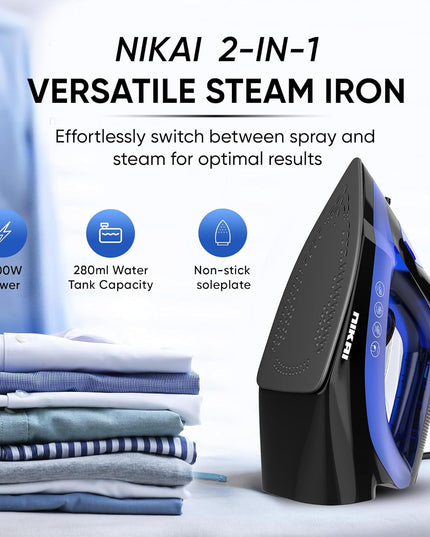 Nikai Steam Iron with Non-Stick Soleplate, 1600W