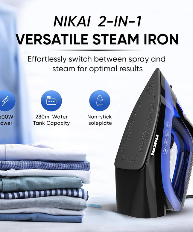 Nikai Steam Iron with Non-Stick Soleplate, 1600W